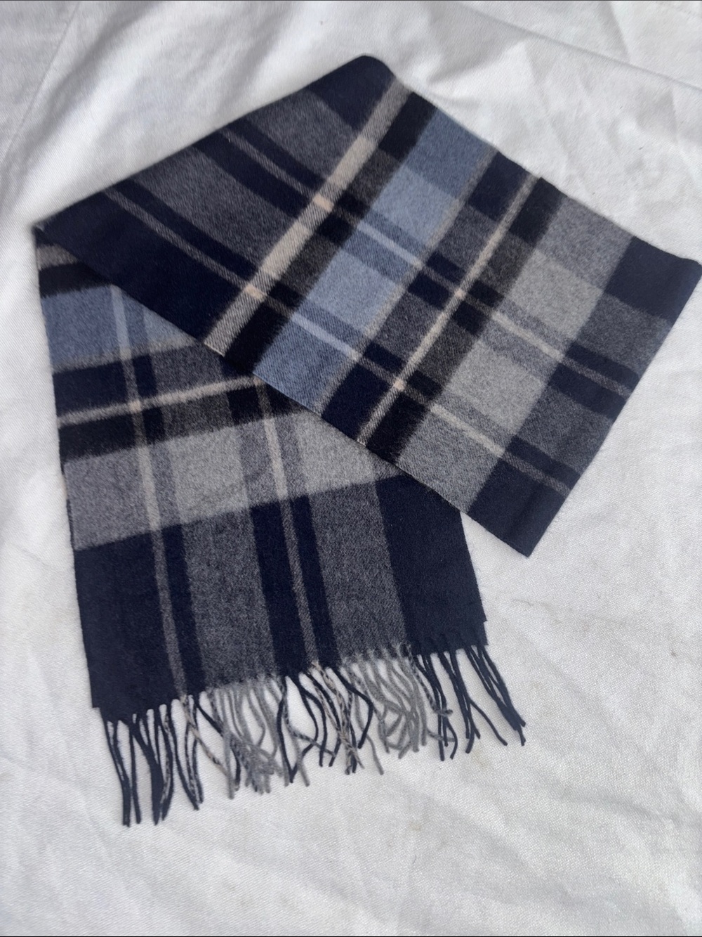 Elliot Mulryan Navy & Gray Plaid Cashmere Scarf (Unisex)